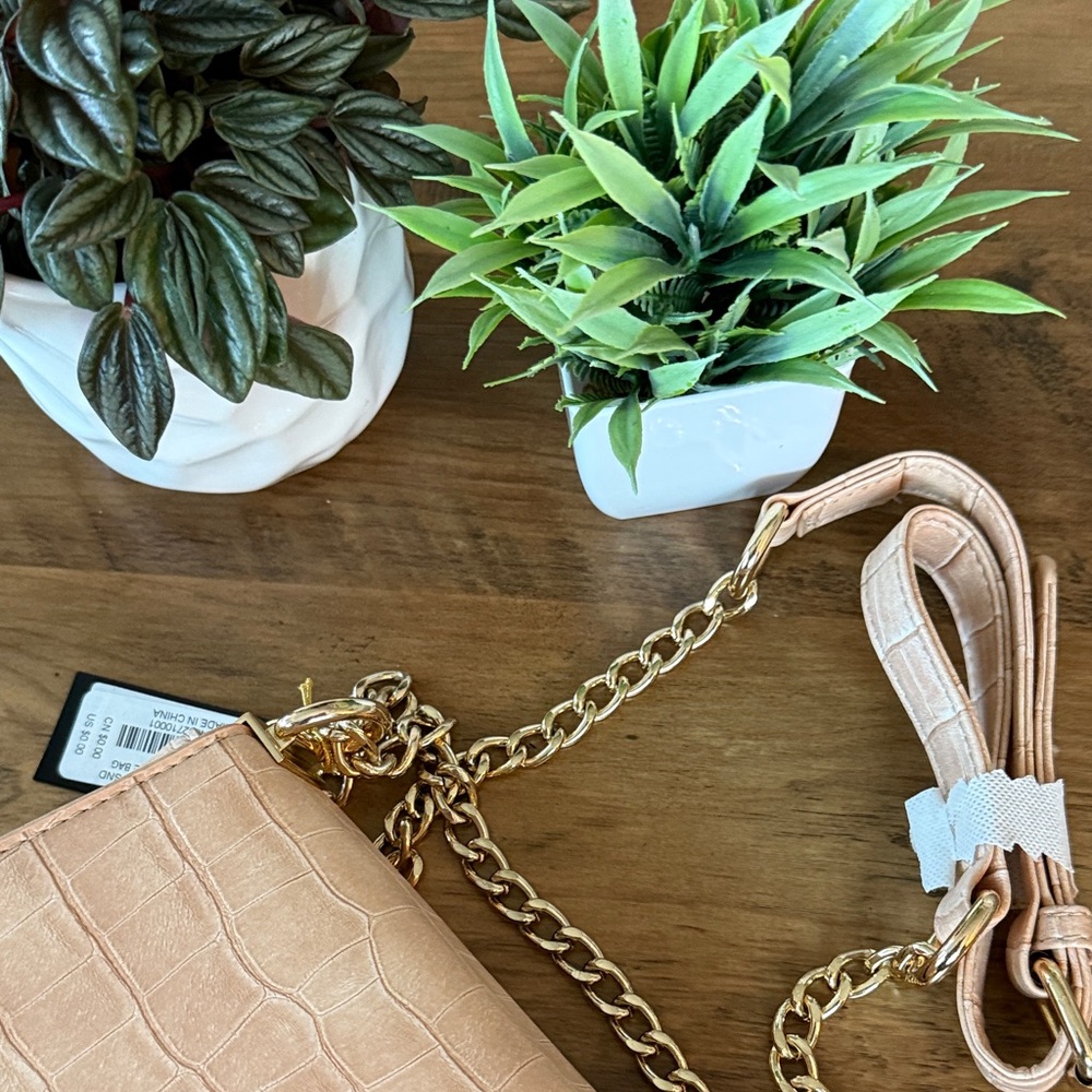 *BEBE* Michelle Mini Saddle Bag Crossbody Chain Strap Shoulder Purse tan - NEW - Picture 11 of 12